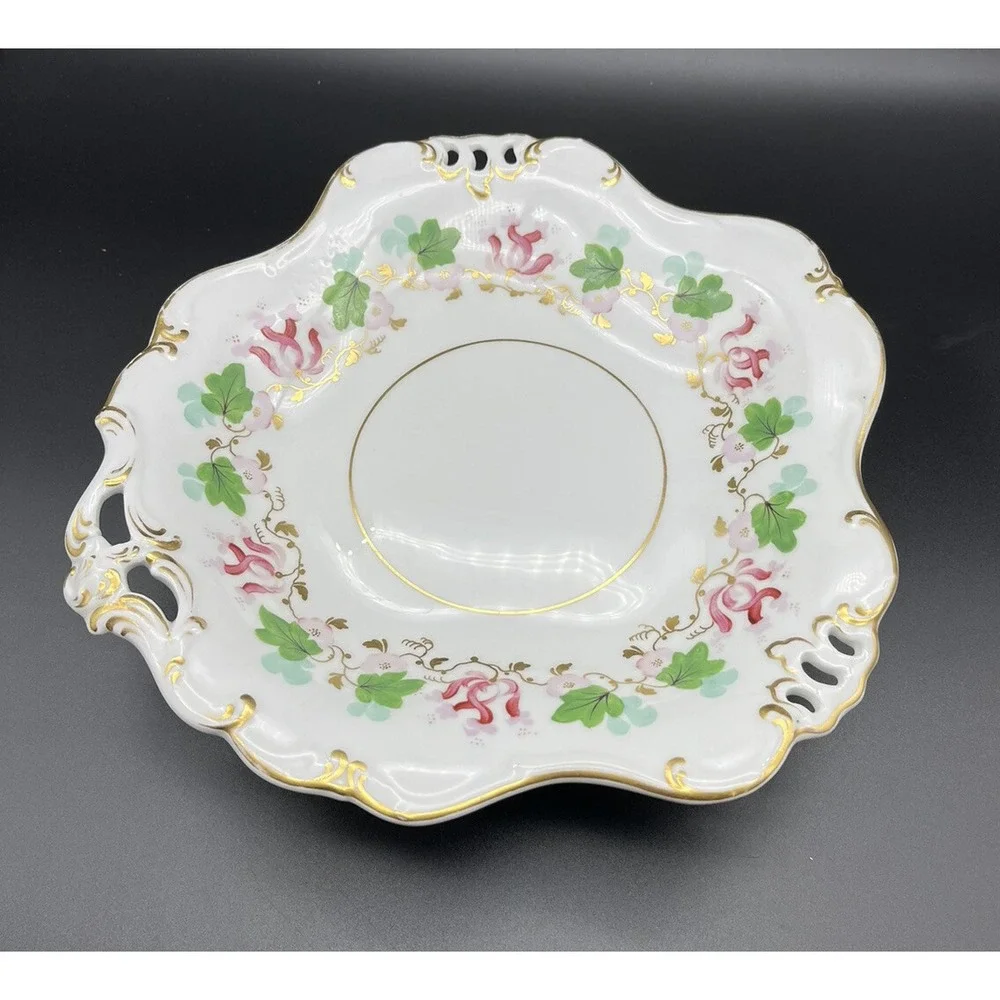 Davenport Longport Staffordshire Footed Compote Bowl Pierced Hand Painted